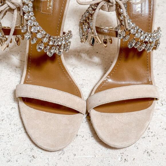 Aquazzura Milla Jewel 105 Suede Nude - Picture 13 of 14